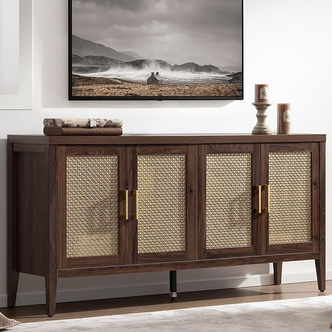 SICOTAS TV Stands for Living Room-Entertainment Center with Storage for Bedroom-Mid Century Modern Television Stands with 4 Doors 59 Media Console TV Cabinet Credenza for 45 50 55 60 65 Inch TVs