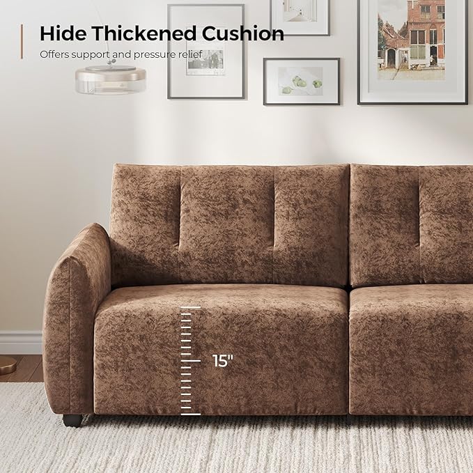 84.5 Inch Loveseat SofaModern Couch and SofaFeather-tip armrest DesignSturdy and Easy InstallationSmall Sofa for Living Room Bedroom Office and ApartmentChenille FabricBrown