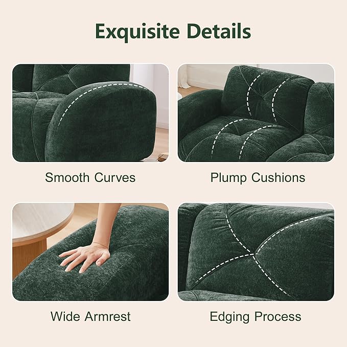 KEIKI 80 L-Shaped Velvet Modular Sectional Loveseat Sofa with High-Density Foam Cushion &amp 2 Pillow &amp 1 Ottoman Compressed Boneless 2-Seater Couch No Assembly Required for Living Room Gree