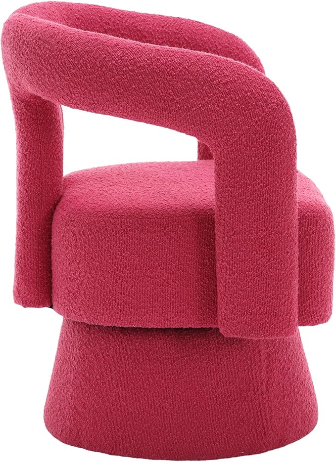 360 Degree Swivel Cuddle Barrel Accent Chairs Round Armchairs with Wide Upholstered Fluffy Fabric Chair for Living Room Bedroom Office Waiting Rooms (Rose Red)
