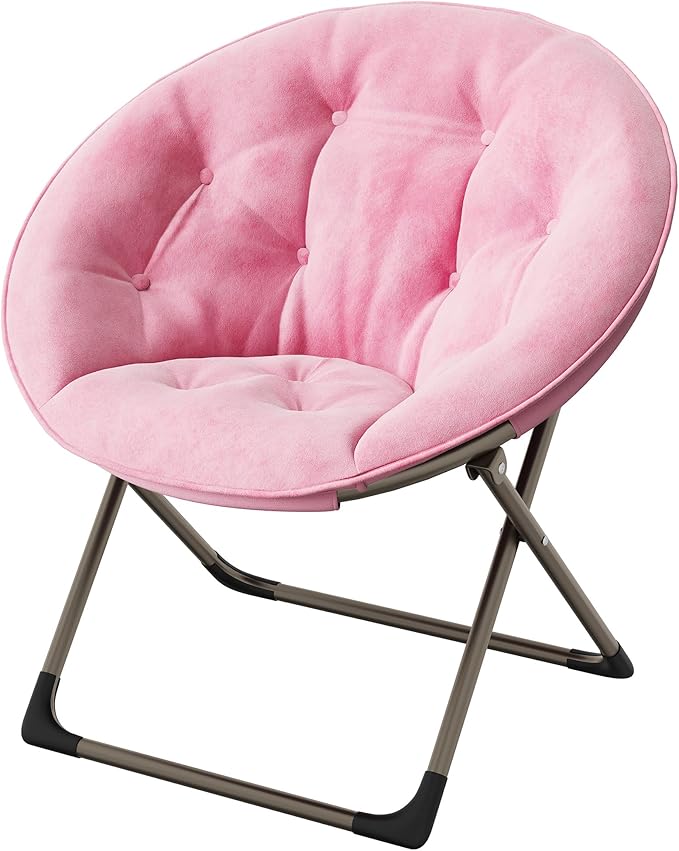 Saucer ChairFaux Fur Comfy Folding Chair with Folding Metal Frame Oversized Plush Flower Accent SeatLounge Moon Chair for Bedroom Dorm or Living RoomPink