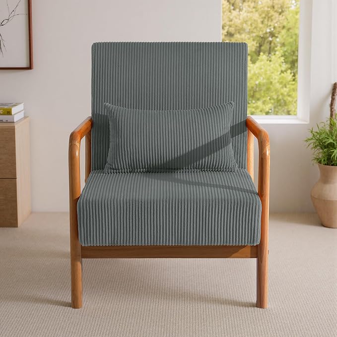 Accent Chair Mid Century Modern Armchair with Pillow Upholstered Lounge Sofa Reading Side Chair for Living Room Bedroom