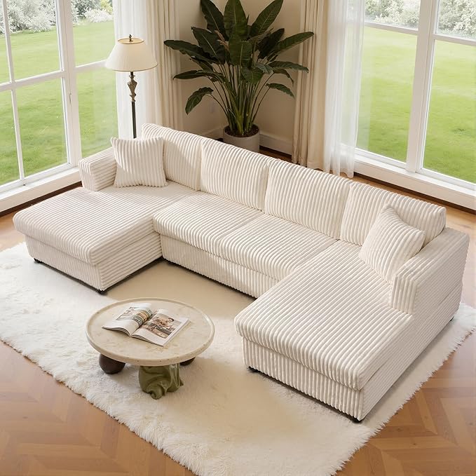 123 U-Shaped Modular sectional Sofa Two L-Shape Chaise with 2 Cloud Couch sectional with Two Pillows couches for Living Room (Beige)