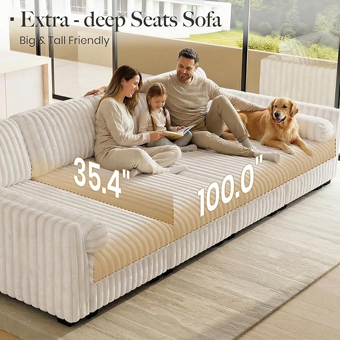 Belffin Plush Corduroy Modular Cloud Sofa Bed with Deep Seat Sectional Cloud Couches for Living Room. Grey Couch