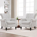 Wingback Accent Chairs Set of 2 for Living Room Comfy Upholstered Armchair with Removable Cushion Reading Chair with Nailhead Trim and Wood Legs Single Chair for Living (Light Grey)
