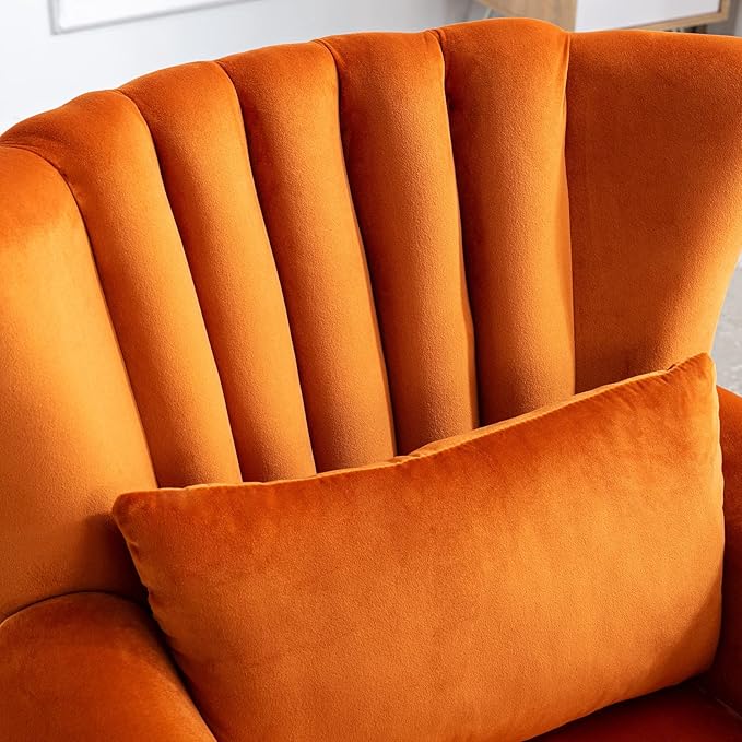 Accent Reading Arm Chairs Set of 2 Midcentury Modern Comfy Corner Sofa Chair Wingback Waiting Room Club Chair with Tufted Back for Living Room/Bedroom/Reception Room Velvet Orange