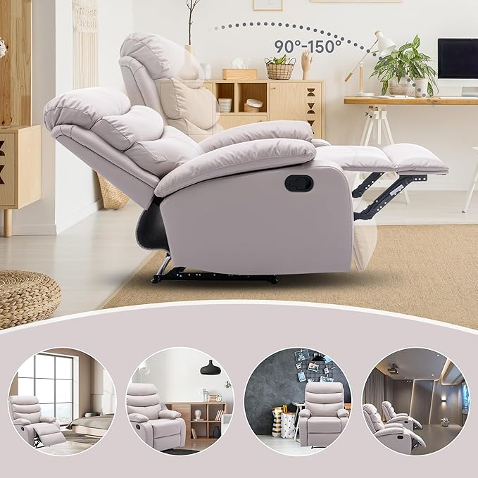 Manual Leather Recliner Chair Small Recliner Chair with Tech- Leather Lazy Boy Recliner Chair for Bedroom Livingroom RV Beige
