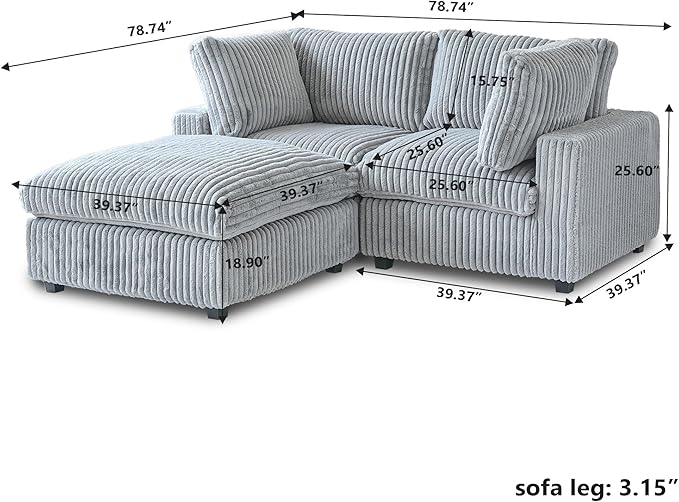 JACH 78.74 Love Seat Sectional Couches Convertable Modular Sofa with Chaise Ottoman Modern Deep Seat Couch Sofa Covers Washable Minimalist Plush Sofas for Living Room Apartment Light Grey