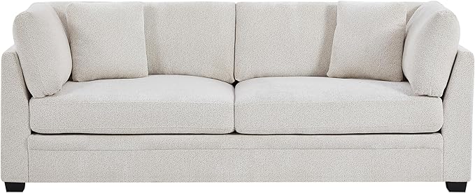 Christopher Knight Home Masie Chenille Upholstered 3 Seater Sofa Couch Wooden Home Sofa Living Room Comfy Cloud Couch for Bedroom Home Office Beige