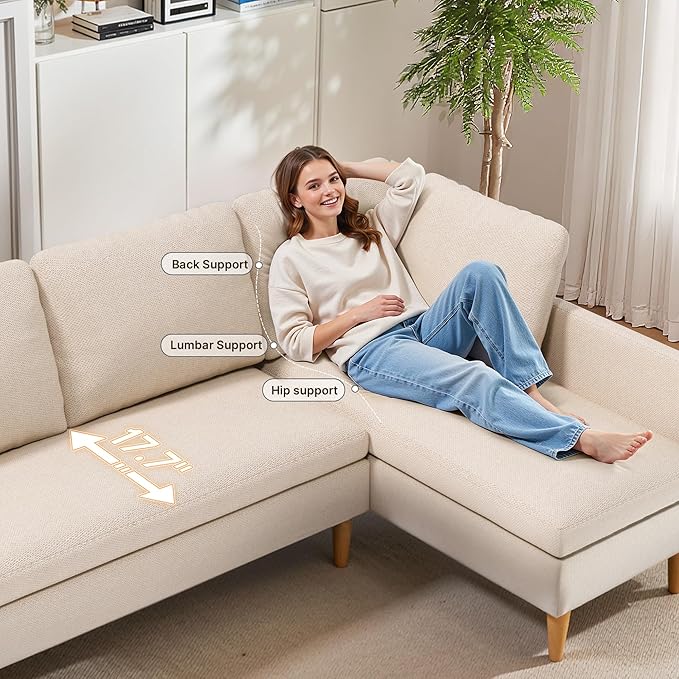 Gizoon 4-Seat Sectional Couch Convertible Sofa Bed 79.1'' L-Shape Sofa Bed with Comfortable Fabric Deeper Seat Comfy Seat Cushion for Living Room Apartments Office Beige