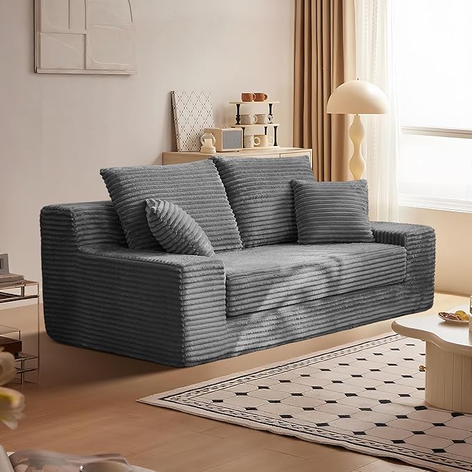 70.9'' Loveseat Sofa 2 Seater Flannel Fabric Loveseat Couches Comfy Upholstered Modern Leisure Love Seat Couch with 2 Pillow Convertible Sofa Bed for Bedroom Office Living Room