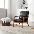 Modern Accent Chair Solid Wood Padding Lounge Armchairs with One Pillow for Living Room Bedroom Guest Room (Black PU)
