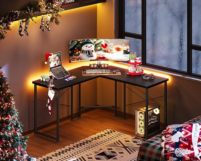 Casaottima 47 inch L Shaped Gaming Desk Corner Desk Gaming Table for Home Office Computer Desk Sturdy Writing Workstation for Small Space Easy to Assemble Black