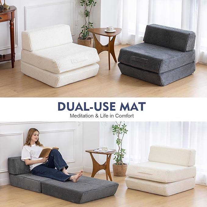 Futon Sofa BedSleeper Chair - Convertible Sectional Sleeper Sofa Floor Bed Mattress for Guest BedRemovable Zippered Back Support Perfect for Living Room and Bedroom (Gray)