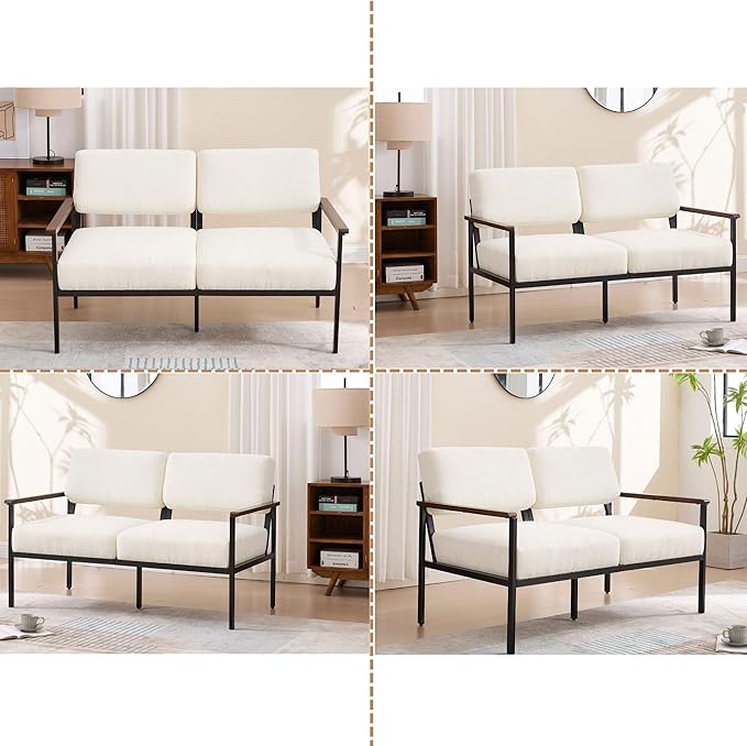 Wahson White Chenille Loveseat Couches 52 Inch Modern Comfy Upholstered Sofa with 2-Seat Small Sofa Couch Lounge Chair Mini Teen Couch for Living Room/Bedroom/Small Spaces/Office
