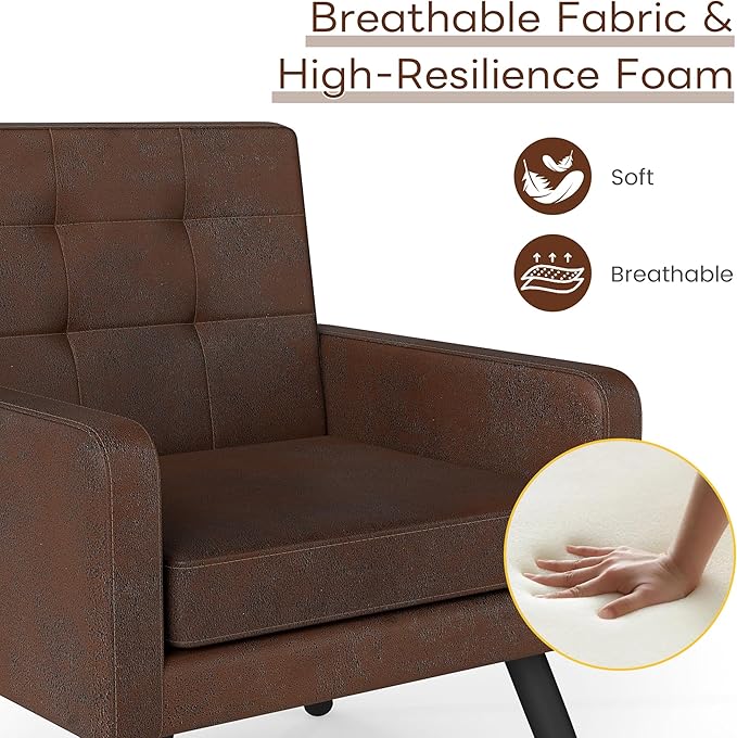 Accent Chair for Living Room Faux Leather Mid-Century Modern Armchair with Comfy Back Cozy Single Sofa Reading Chair 496 Lb. Weight Capacity for Bedroom Apartment Small Space Bronze