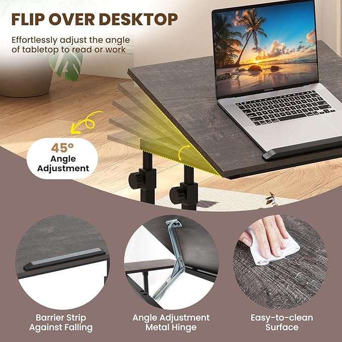 Giantex Mobile Standing Desk Adjustable Rolling Computer Desk w/Tilting Desktop &amp Storage Shelves PC Laptop Table Small Compact Desk on Wheels for Small Space Living Room &amp Bedroom (Black
