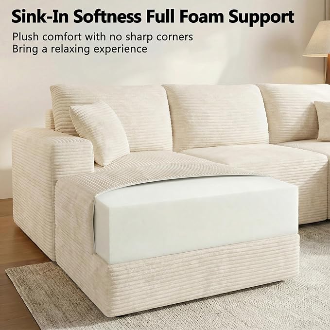 Homall Sectional Couches for Living Room Modern Boneless Couch with Deep Seat Upholstered Cloud Sofa No Assembly Required (Beige L Shaped Sofa)