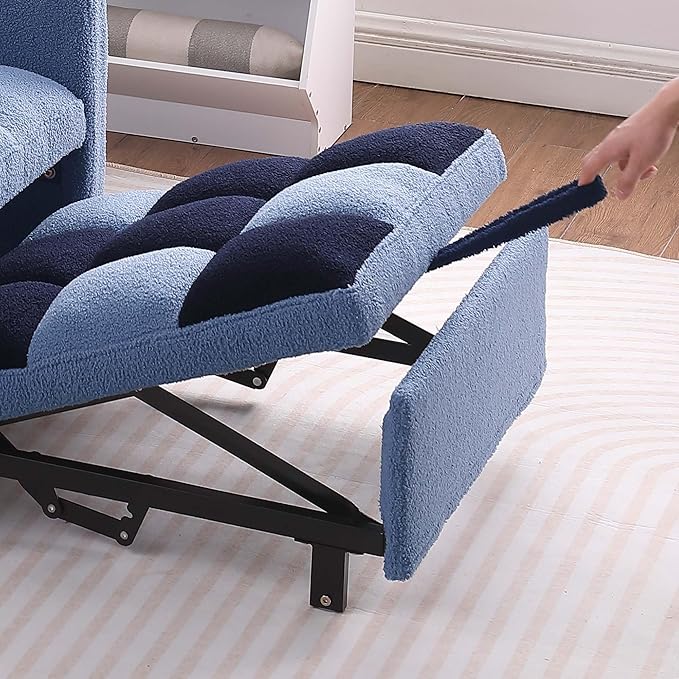 Convertible Sleeper Sofa Chair 3 in 1 Multi-Function Folding Ottoman Couch Sigle Pull-Out Bed with Adjustable Backrest and Pillow for Living Room Apartment Office Blue