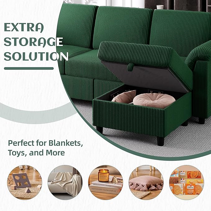 Vongrasig Convertible Sectional Couch 3 Seat L Shaped Sofa with Removable Pillows Linen Fabric Small Modern Couch Mid Century for Living Room Apartment and Office Green