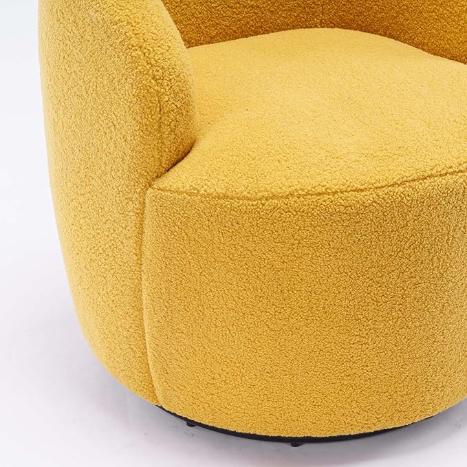 Swivel Barrel Chair with Foam FilledSwivel Accent ChairComfy Backrest Teddy Round Swivel Chair for Living Room (Yellow)