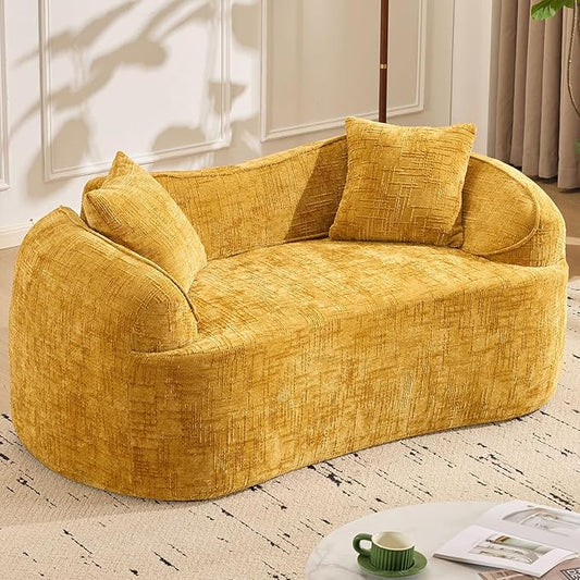 67 Curved Loveseat Sofa with 2 Pillows Modern Boneless Couch in a Box Small Cloud Loveseat for Bedroom Small Space Apartment Living Room Memory Foam Chenille No Assembly (Yellow)