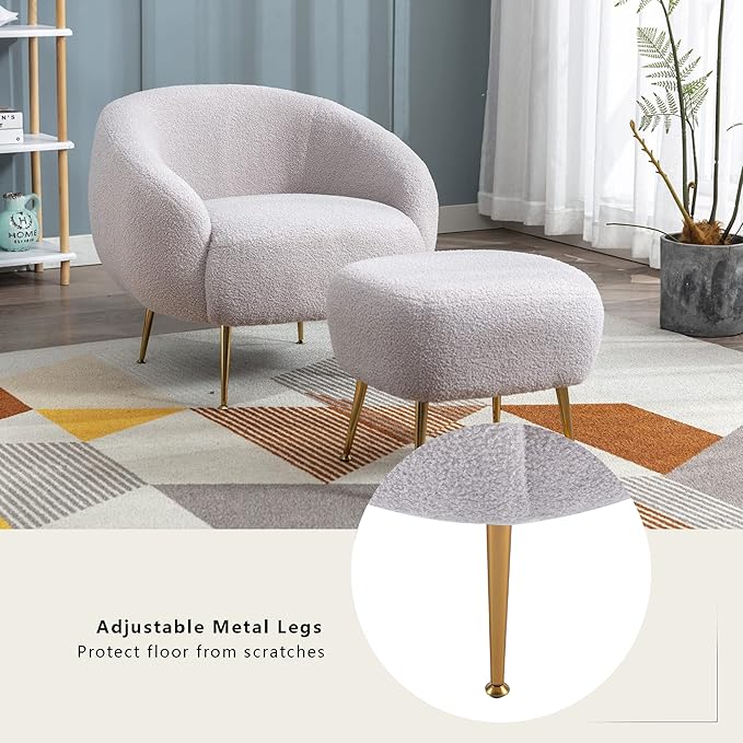 Modern Comfy Leisure Accent Chair Short Plush Particle Velvet Armchair with Ottoman for Living Room