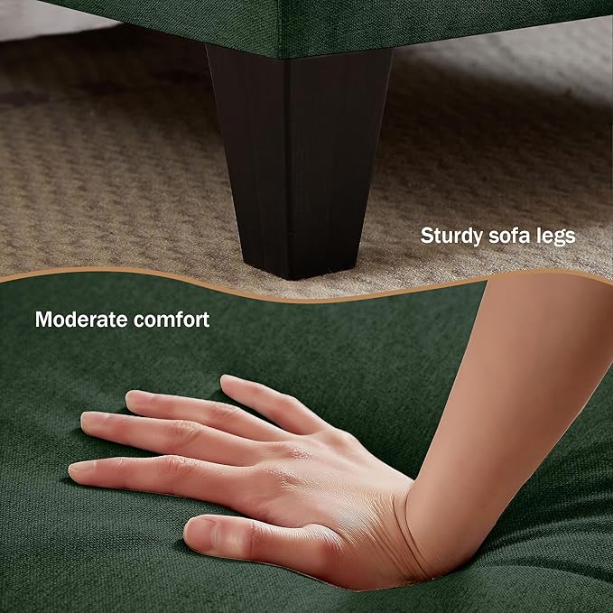 111 Sectional Couch for Living Room Modern Polyester Fibre U Shaped Sofa Couches with Double Chaise Upholstered 4 Seater Sofa for Living Room Apartment Office Dark Green