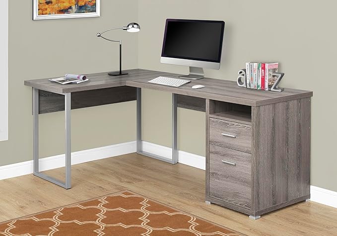 Monarch Specialties I 7255 Computer Desk Home Office Corner Left Right Set-up Storage Drawers 80L L Shape Work Laptop Metal Laminate Brown Grey