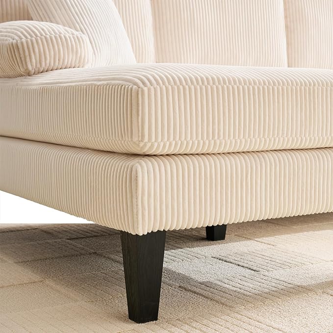 98 U Shaped Couch with 18 Seat Height Sectional Couches for Living Room 4 Seater Couch Set with Double Chaise for Apartment Living Room Sofas Corduroy Beige