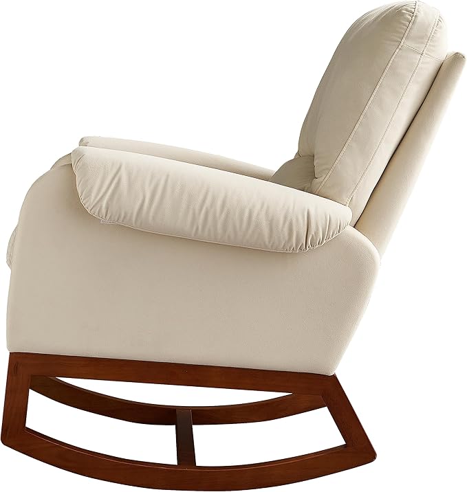 Modern Comfortable Velvet Rocking Chair for Living Room Reading Room Beige Color