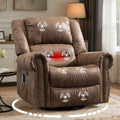 MEETWARM Oversized Massage Rocking Recliner Chair with Heat Manual Glider Swivel Rocker Recliner with High Back 360°Swivel Nursery Reclining Sofa with Remote Control/USB Port for Living Room(Brown)