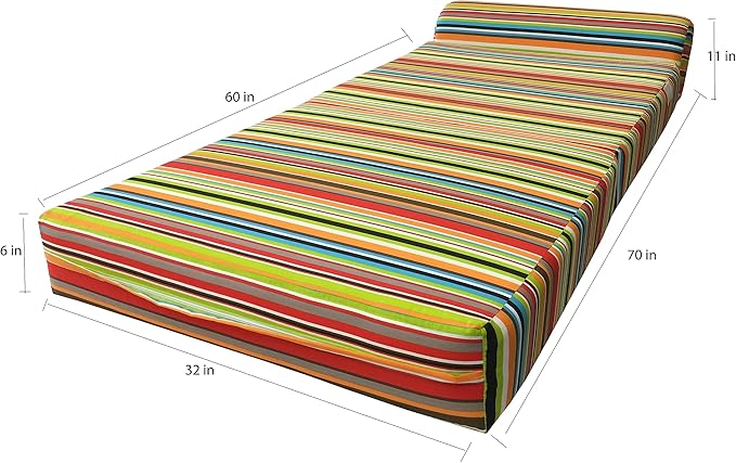 D&ampD Futon Furniture Sleeper Chair Folding Foam Beds Portable Studio Guest Sofa Bed 6 x 32 x 70 Multi Striped Colors