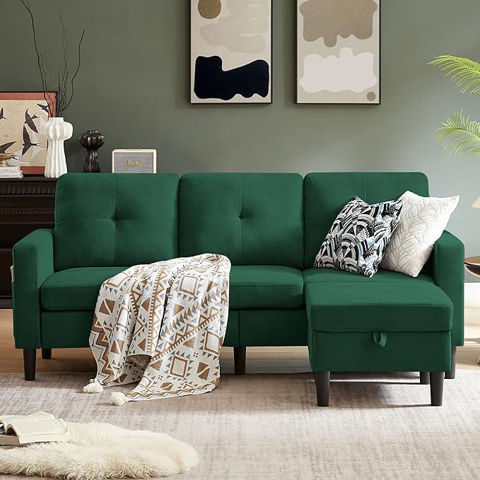79 Convertible Sectional Sofa Small L Shaped 3 Seat Couch with Storage Chaise and Side Pocket Modern Linen Fabric Reversible Sofa Couches for Living Room Apartment and Small Space