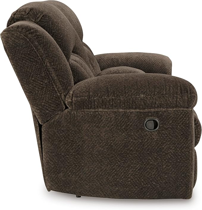 Signature Design by Ashley Frohn Modern Manual Double Reclining Loveseat with Console Storage and Cup Holders Dark Brown