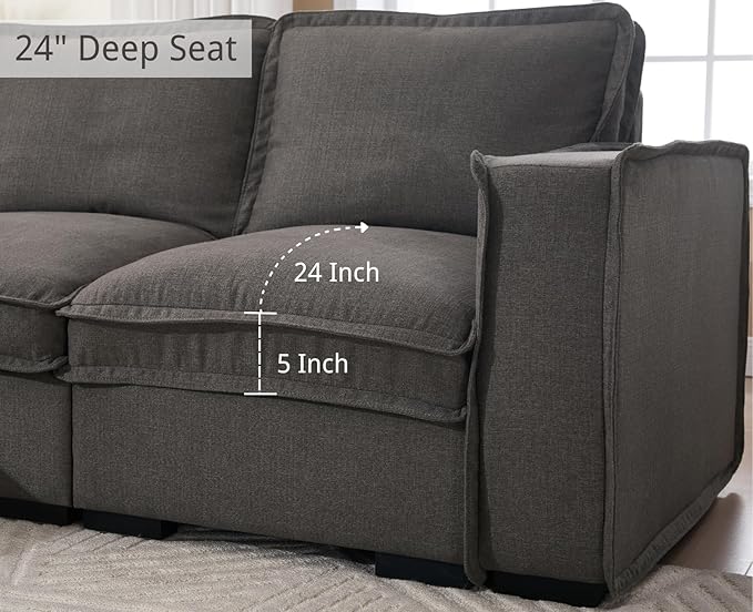 EALSON 119 Modular Sectional Sofa Comfy Cloud Couch with Ottoman Modern Convertible L Shape Couches with Wooden Legs Linen Deep Seat Couch 4-Seater Sofa with Ottoman for Living Room/Apartment Grey