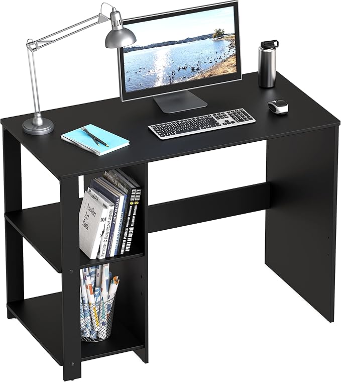 SHW 38-Inch Home Office Computer Desk with Shelves Black