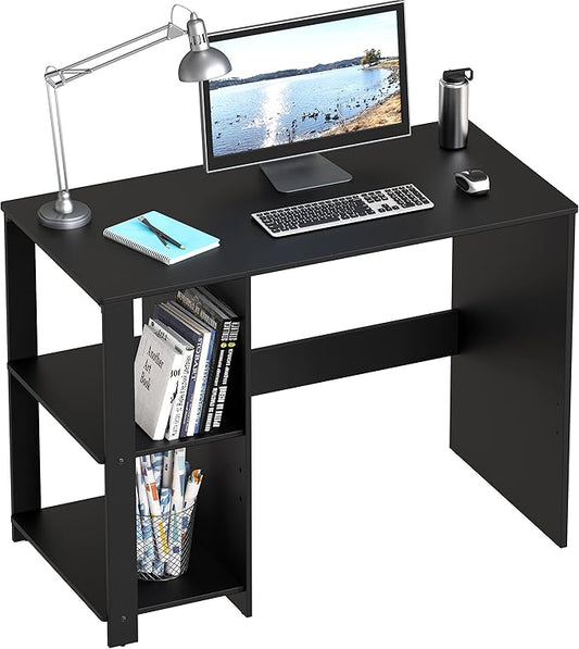 SHW 38-Inch Home Office Computer Desk with Shelves Black