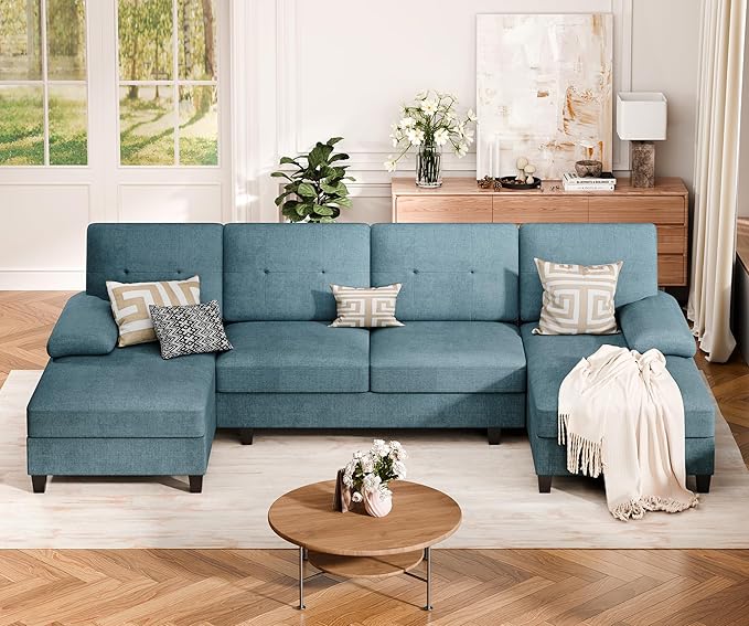 Vongrasig Sectional Couch for Living Room U-Shaped Sofa with Chaise 4-seat Large Sectional Modern Couches for Living Room Apartment (Blue)
