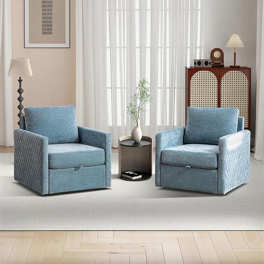 Chifee &amp Vingol 29.5 W Swivel Accent Chair Set of 2 Upholstered Swivel Chairs Mid Century Modern Chair for Living RoomBlue