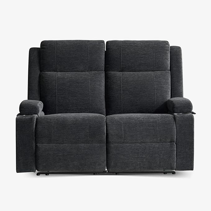 55 Manual Reclining Loveseat Sofa – Space Saving RV Couch with Cup Holders Dual Seat Reclining &amp Love Seat Design Ideal for RV Campers Motorhomes &amp Living Room