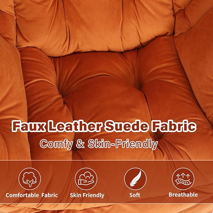 Lazy Chair with Ottoman Modern Accent Chair Contemporary Sofa Chair with Armrests Reading Chair and Folding Footstool Set for Living Room Bedroom Orange