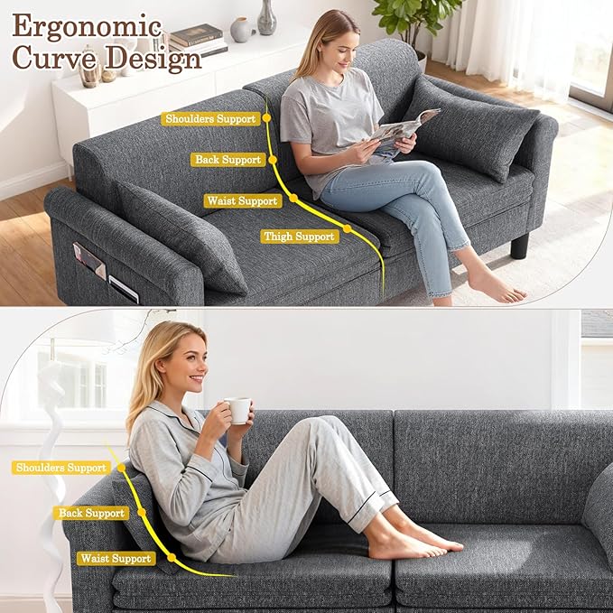 SEJOV 74 Convertible Sofa Bed 5-in-1 Loveseat Sleeper Sofas with Pull Out Couch Bed Storage Pockets &amp 2 Pillows Modern Folding Linen Futon Couch for Living Room Bedroom Small Space Dark Gra