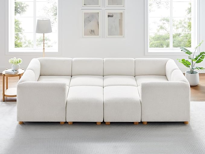 VANOMi Oversized Modular Sectional Sofa Sleeper Sectional Couches for Living Room 8 Seats Modular Sofa with Reversible Chaises Cream White