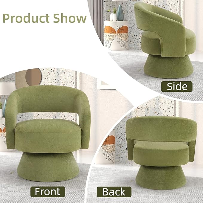INZOY Swivel Barrel Chair Set of 2 Swivel Accent Chair with Thickened Soft Cushion Modern Chair with Velvet Comfy Round Accent Chair for Living Room Bedroom Green