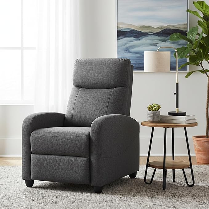 HealSmart Adjustable Push Back Recliner Chair Soft Fabric Lounge Sofa for Reading &amp Relaxing Perfect Home Theater Chair for Living Room &amp Bedroom Grey