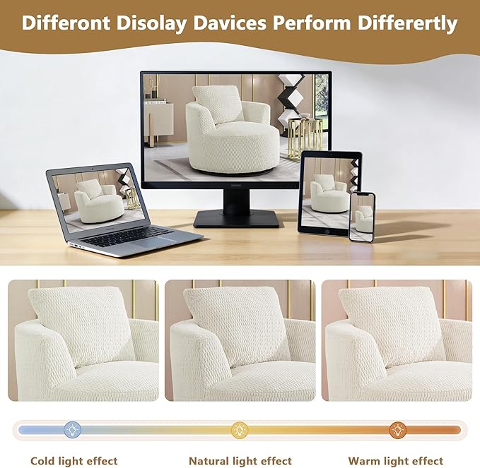 mikibama Swivel Accent Chair 360° Round Swivel Barrel Chair with Pillows Upholstered Corduroy Armchair Sofa Chair for Living Room Bedroom Reading Room Cream