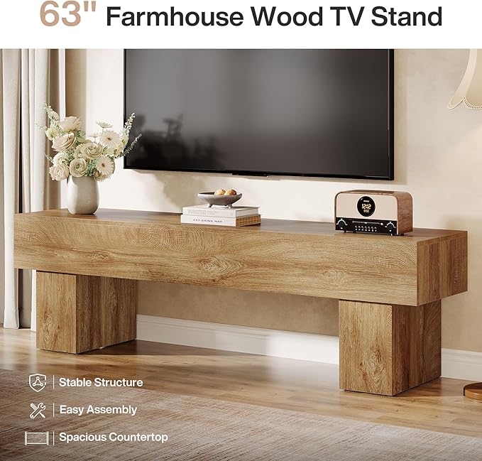 Tribesigns 63 TV Stand Farmhouse Entertainment Center Low TV Console Table for Living Room Long Media Console Television Stands for 55/60/65 Inch TV