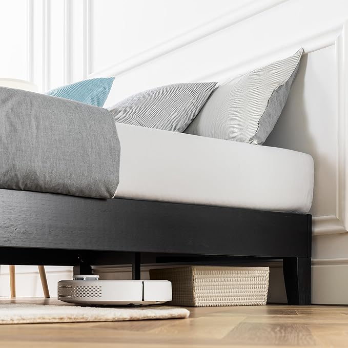 Mellow Naturalista Grand 12 Inch Solid Wood Platform Bed with Wooden Slats Easy Assembly Queen Black