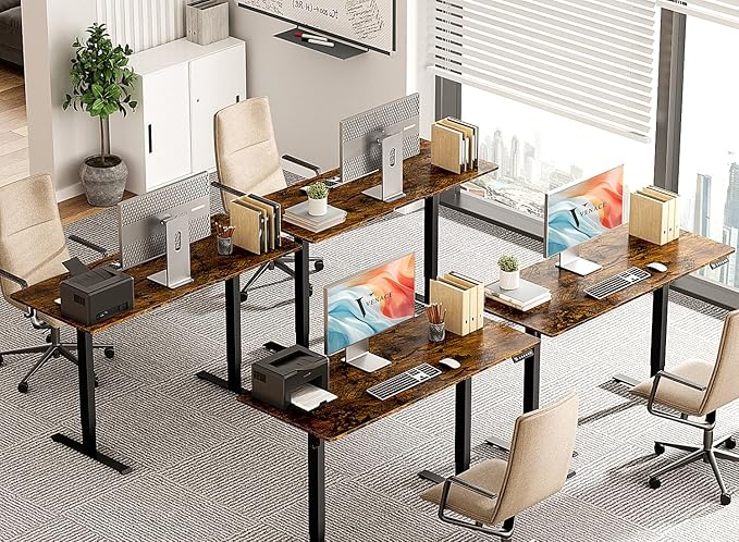 63 x 28 inch Electric Standing Desk Adjustable Height with 4 Wheels 4 Memory Height Settings 2 Headphone Hook for Home Office Splice Board Brown